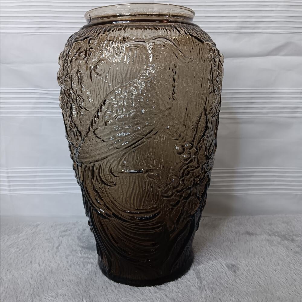 Indiana Glass Smoky Brown Embossed Glass Vase